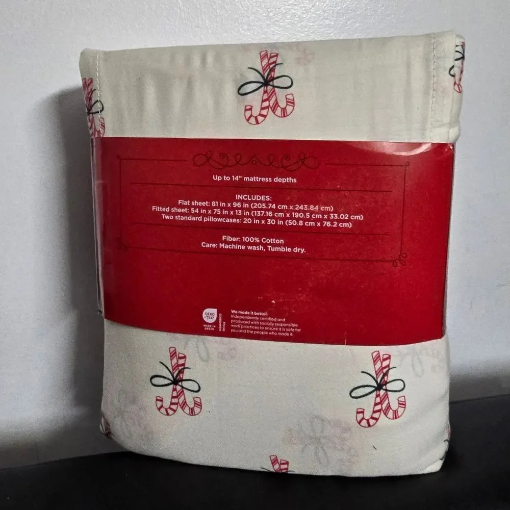 Full Christmas Holiday Cotton Sateen Sheet Set Candy Canes  Wondershop New